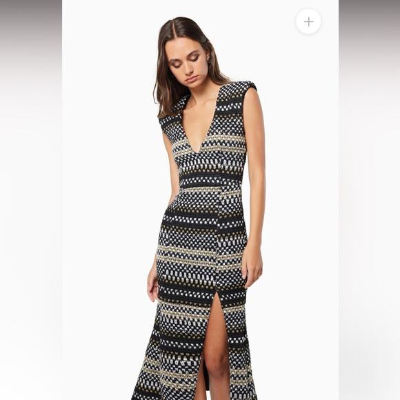 elliatt margie black & white tweed chevron deep v slit midi dress size small NEW - Picture 3 of 16